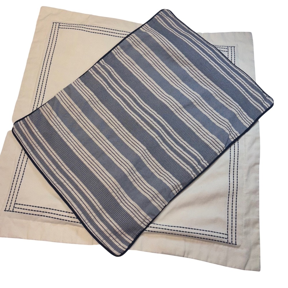 Madison Park Lot of 2 Pillow Shams‎ Blue Stripe, Beige Button Closure-No Pillows